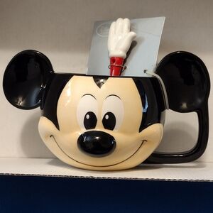 Disney Mickey Mouse Black and Cream Mug with Red Spoon Set